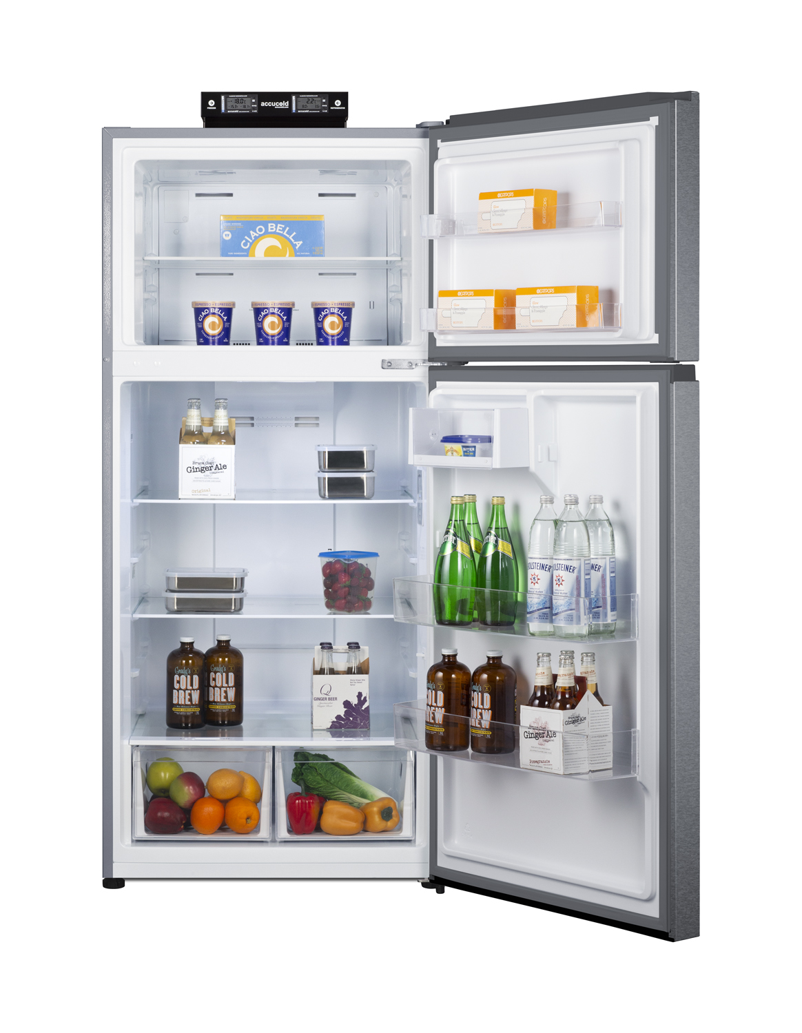 18 cu.ft. break room refrigerator-freezer in stainless steel with NIST calibrated alarm/thermometers
